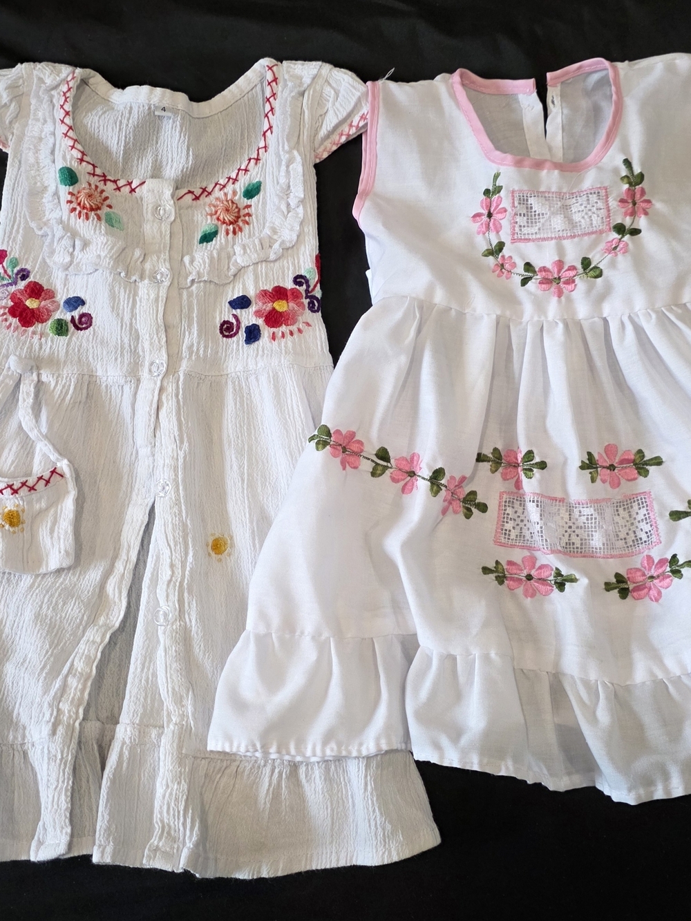 White Embroidered Floral Girls Dresses - Pink & Multicolor Accents